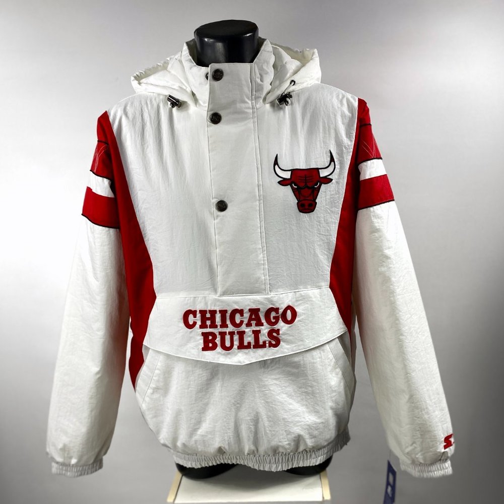 Fall 2023 CHICAGO BULLS STARTER Hooded Half Zip Jacket WHITE  3X 5X 6X
